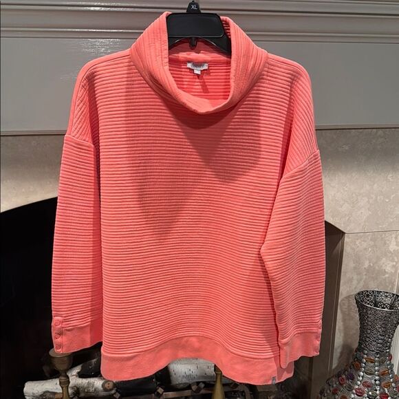 T by Talbots Tangerine Cowl Neck top with Cozy Ribbed Texture size XL - Picture 1 of 11